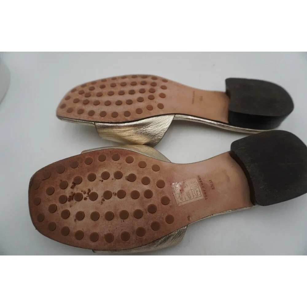 Tory Burch Miller Bombe Double T Logo Mule Sandals Gold Leather Women's Size 8.5